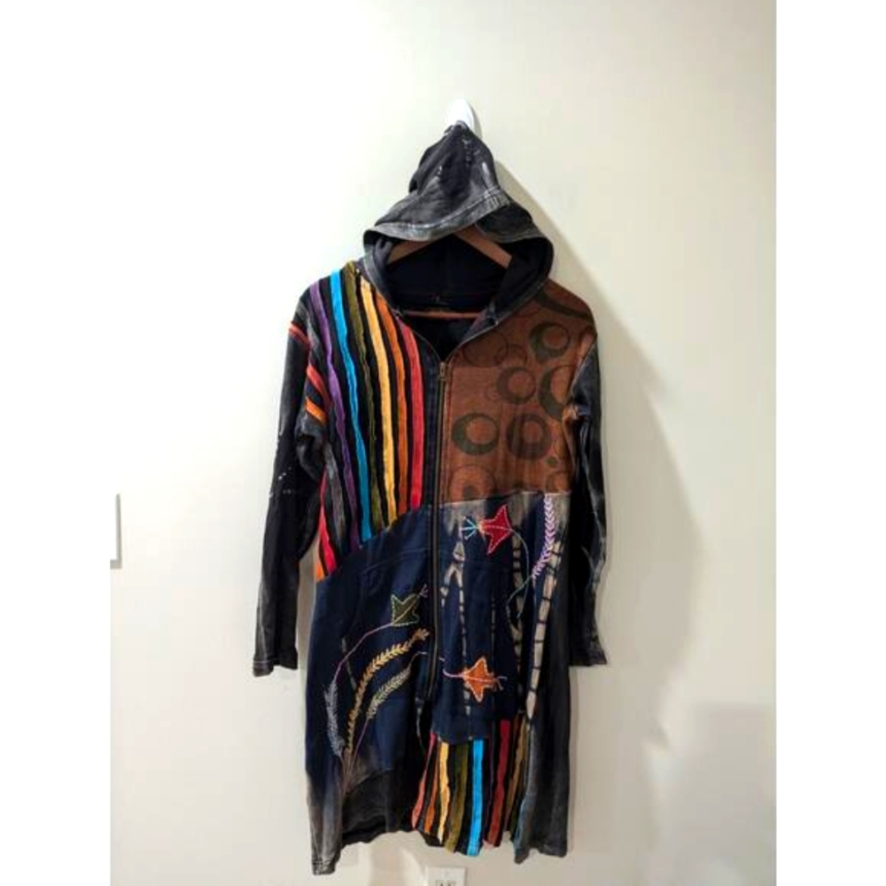 Rising International Boho Hippie Long Zip Up Hoodie Sweatshirt
